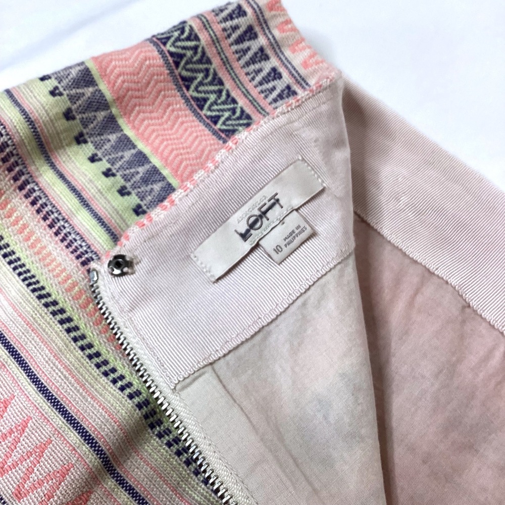 LOFT Size 10‎ Mini Skirt Striped Geometric Pink Blue Green Women's Career - Picture 6 of 8